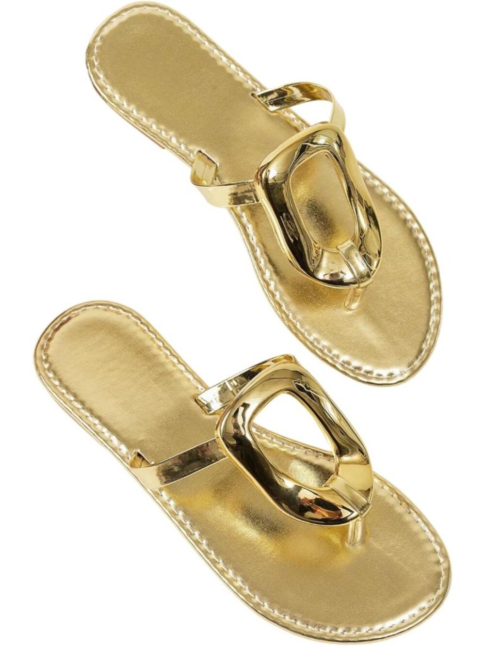 Women's Gold Faux Leather Lightweight Open Toe Sandals Flip Flops Flats Sandals